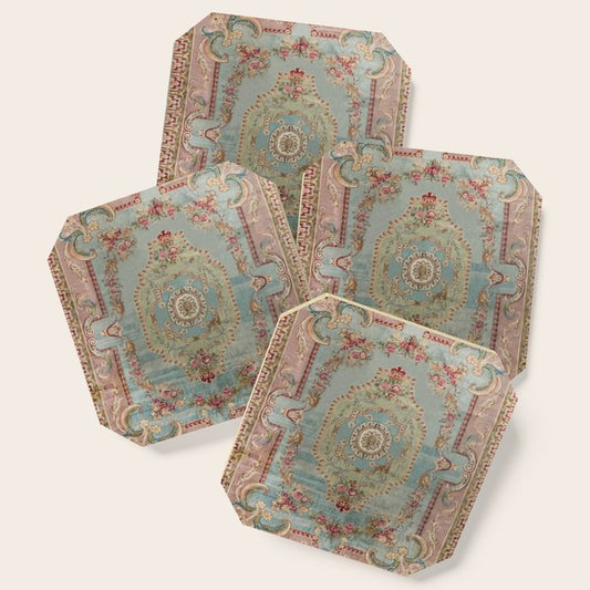 Antique French Rose Blue Aubusson Coaster Gallery Image 1