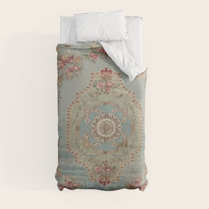 Antique French Rose Blue Aubusson Duvet Cover Gallery Image 4
