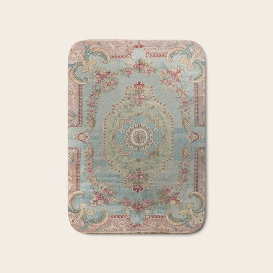 Antique French Rose Blue Aubusson Bath Mat Gallery Image 1