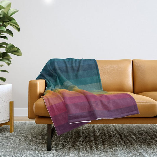 Colorful Abstract Vintage 70s Style Retro Rainbow Summer Stripes Throw Blanket Gallery Image 1