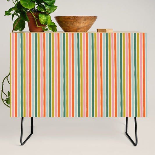 Colorful vintage stripe line art pattern Credenza Gallery Image 2