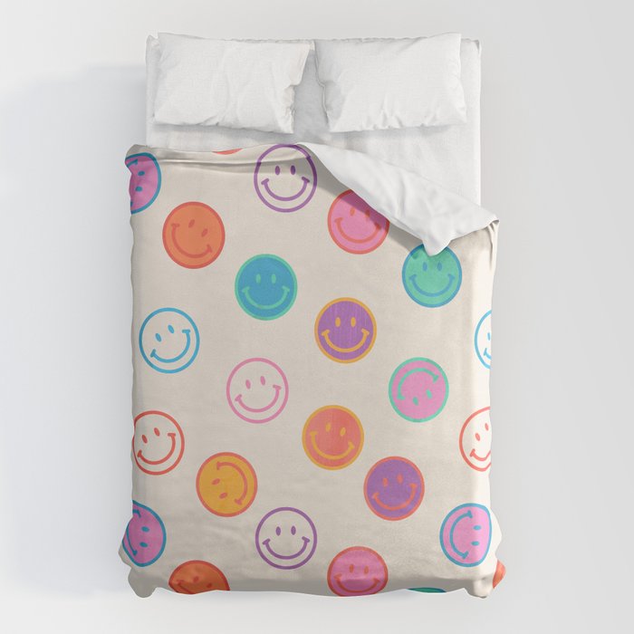 Retro Rainbow Smiling Faces Pattern Duvet Cover Gallery Image 1