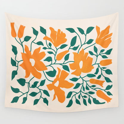 Tangerine & Pine: Matisse Flowers & Leaves Wall Tapestry Gallery Image 4