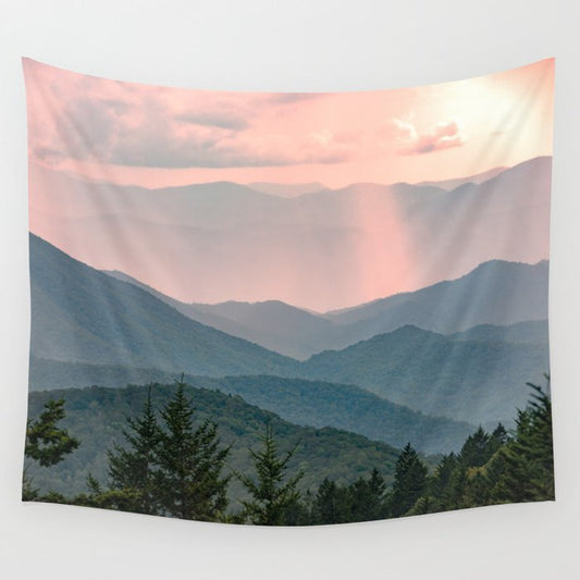 Smoky Mountain Pastel Sunset Wall Tapestry Gallery Image 2