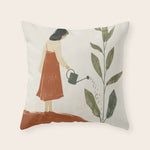 Still Life with Girl and Growing Plant Throw Pillow Gallery Image 1