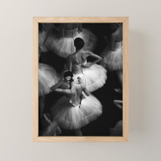 Ballerinas getting ready for the big performance black and white photograph - photographs Mini Art Print Gallery Image 1
