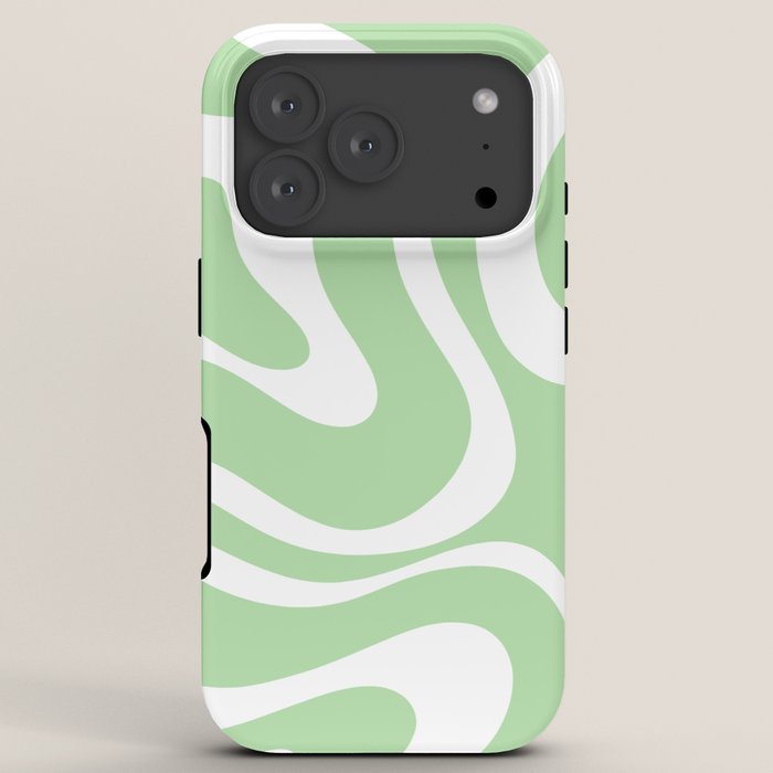 Modern Retro Liquid Swirl Abstract Pattern in Light Matcha Tea Green and White iPhone Case Gallery Image 7