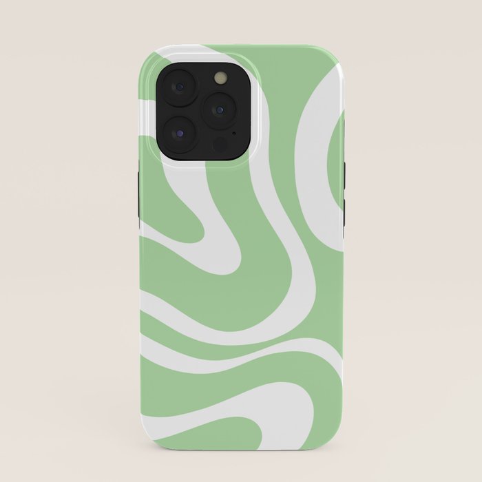 Modern Retro Liquid Swirl Abstract Pattern in Light Matcha Tea Green and White iPhone Case Gallery Image 39