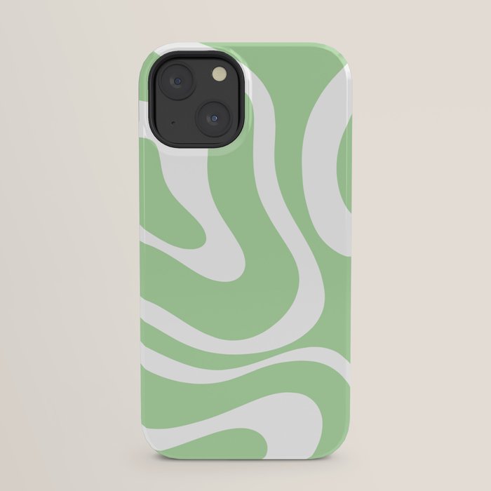 Modern Retro Liquid Swirl Abstract Pattern in Light Matcha Tea Green and White iPhone Case Gallery Image 29