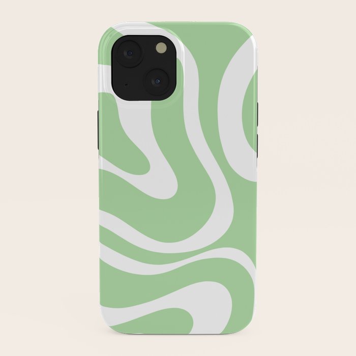 Modern Retro Liquid Swirl Abstract Pattern in Light Matcha Tea Green and White iPhone Case Gallery Image 38