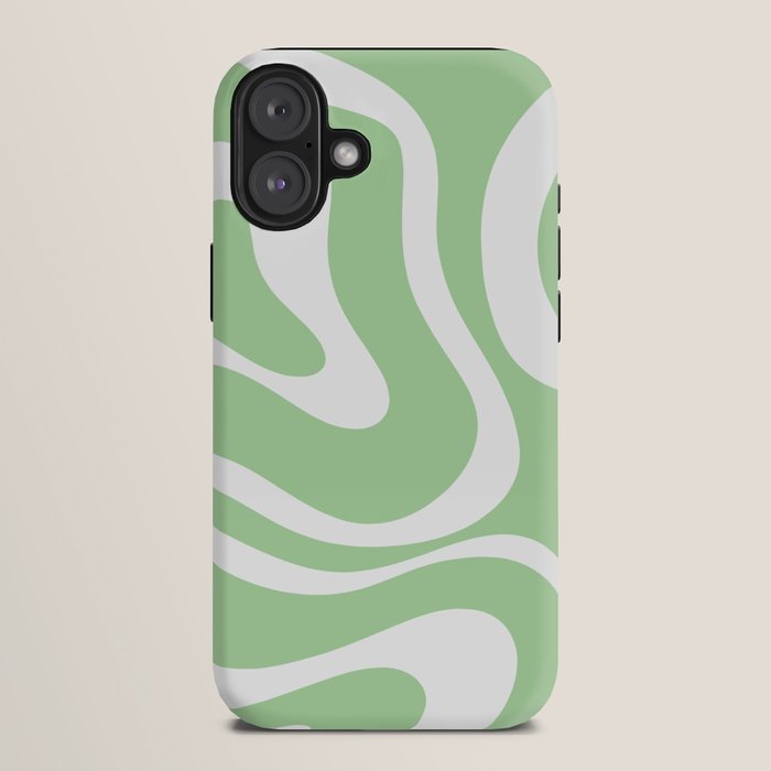 Modern Retro Liquid Swirl Abstract Pattern in Light Matcha Tea Green and White iPhone Case Gallery Image 10