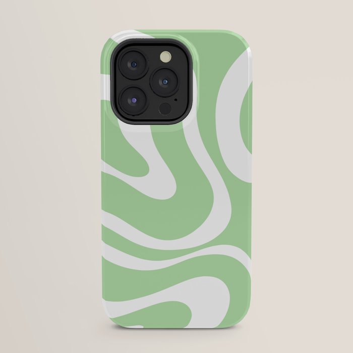 Modern Retro Liquid Swirl Abstract Pattern in Light Matcha Tea Green and White iPhone Case Gallery Image 23