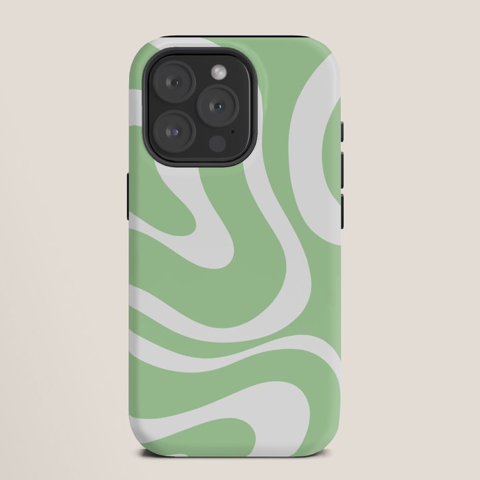 Modern Retro Liquid Swirl Abstract Pattern in Light Matcha Tea Green and White iPhone Case Gallery Image 11