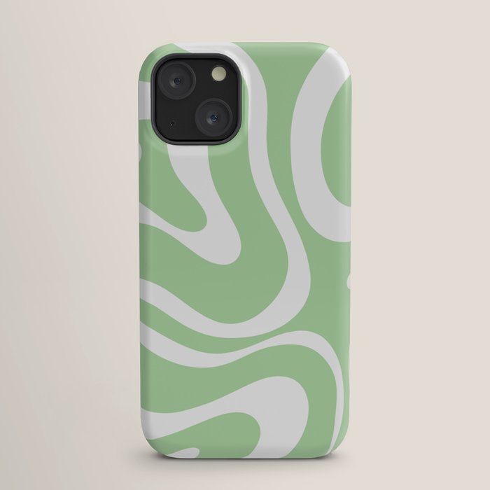 Modern Retro Liquid Swirl Abstract Pattern in Light Matcha Tea Green and White iPhone Case Gallery Image 17