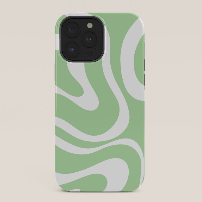Modern Retro Liquid Swirl Abstract Pattern in Light Matcha Tea Green and White iPhone Case Gallery Image 36