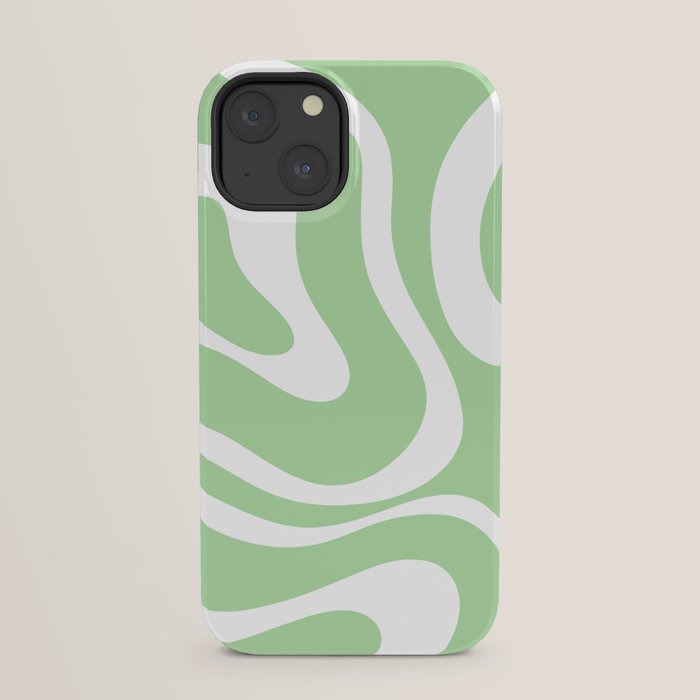 Modern Retro Liquid Swirl Abstract Pattern in Light Matcha Tea Green and White iPhone Case Gallery Image 21