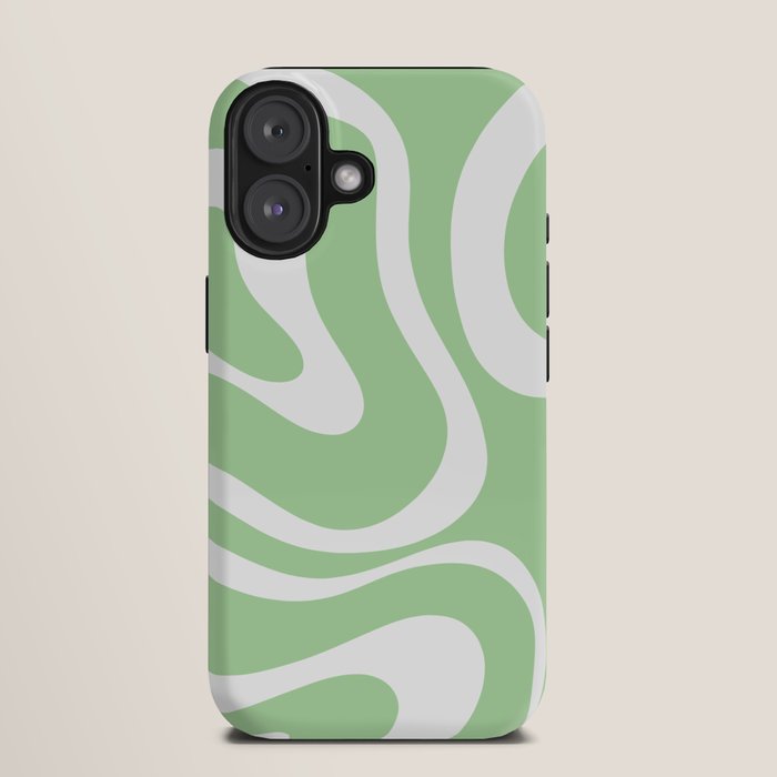 Modern Retro Liquid Swirl Abstract Pattern in Light Matcha Tea Green and White iPhone Case Gallery Image 9