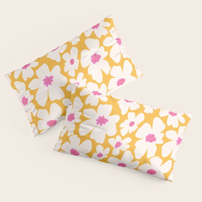 Retro Daisy - Yellow, Pink and White Pillow Sham Gallery Image 4