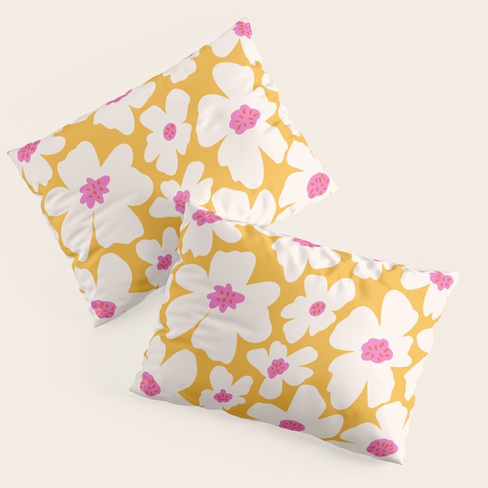 Retro Daisy - Yellow, Pink and White Pillow Sham Gallery Image 3