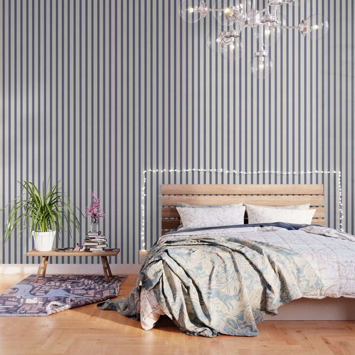 Blue And Cream Striped Wallpaper Gallery Image 2