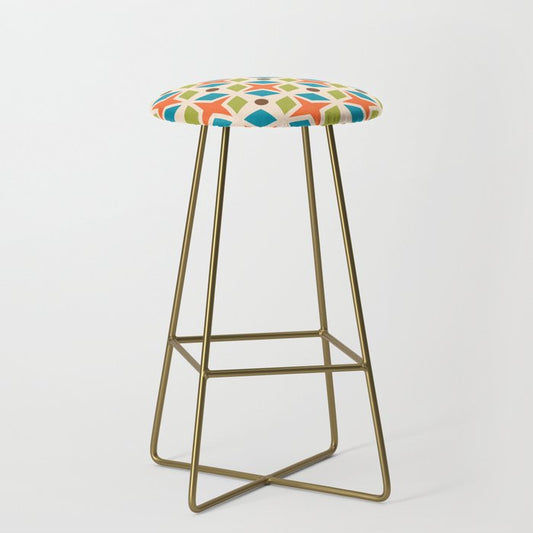 Mid Century Modern Abstract Star Dot Pattern 441 Orange Brown Turquoise Chartreuse Stool Gallery Image 2