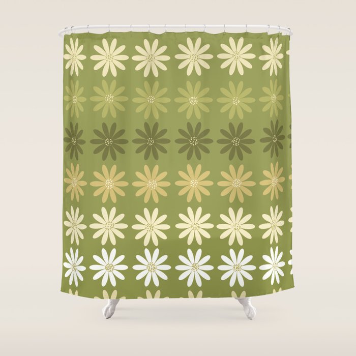 Ombre Abstract Daisies on Olive Green Shower Curtain Gallery Image 1