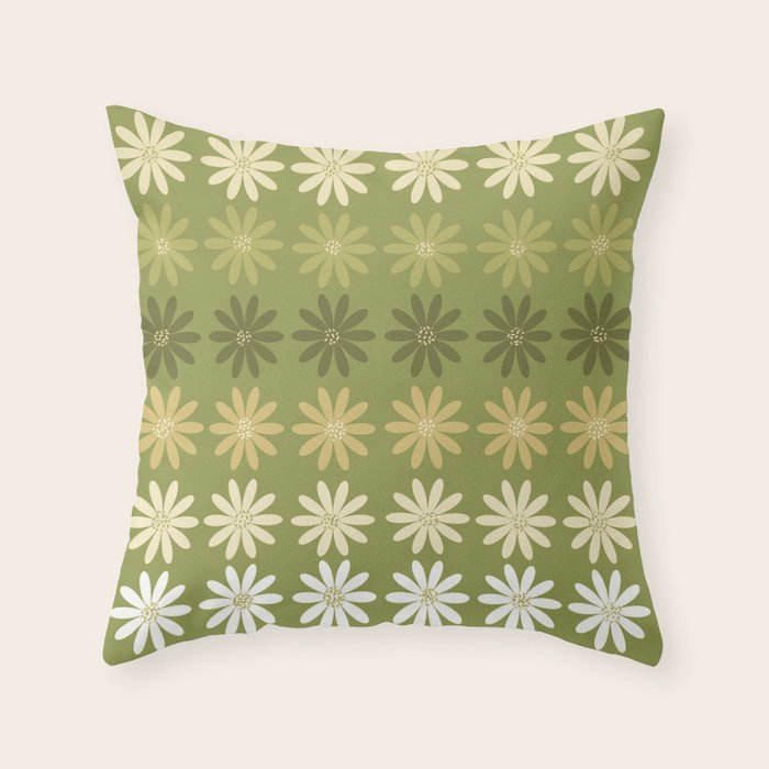 Ombre Abstract Daisies on Olive Green Throw Pillow Gallery Image 2