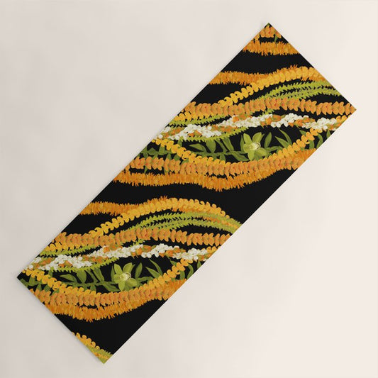 Diagonal Lei Pikake and Orange Lokelani Ti Leaf Puakenikeni Lantern Ilima Yoga Mat Gallery Image 1