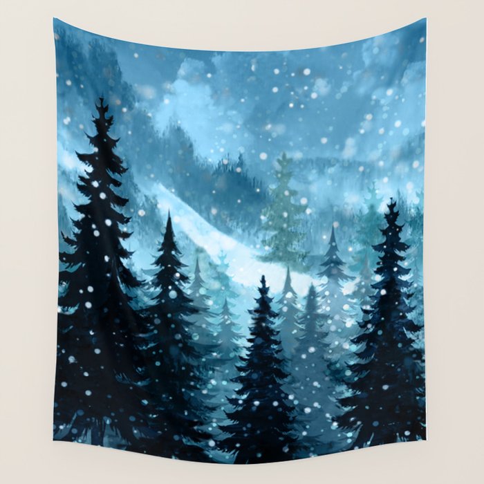 Winter Night Wall Tapestry Gallery Image 4