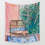 Napping Ginger Cat in Pink Jungle Garden Room Wall Tapestry Gallery Image 1