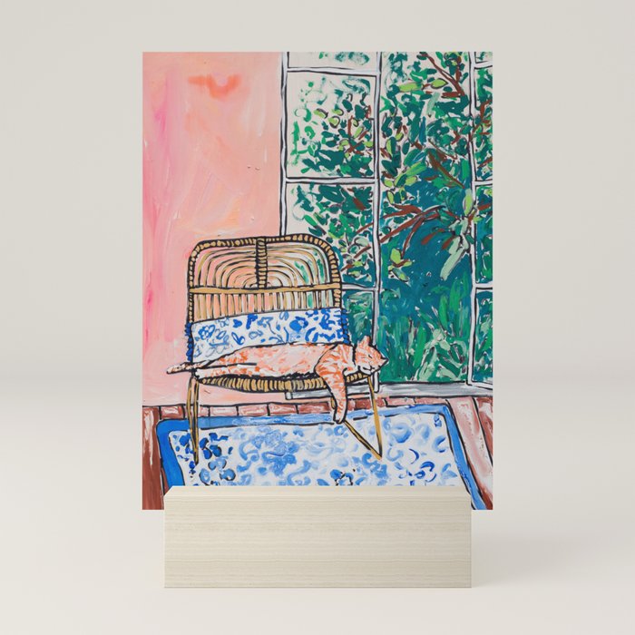 Napping Ginger Cat in Pink Jungle Garden Room Mini Art Print Gallery Image 5