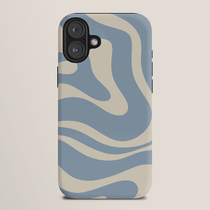 Modern Retro Liquid Swirl Abstract Pattern Square in Muted Light Blue and Cream Beige iPhone Case Gallery Image 10