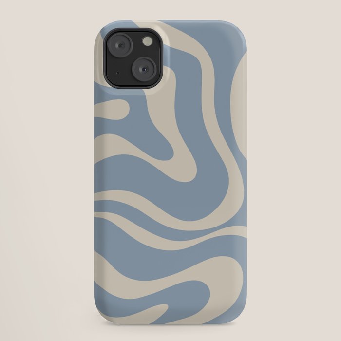 Modern Retro Liquid Swirl Abstract Pattern Square in Muted Light Blue and Cream Beige iPhone Case Gallery Image 18