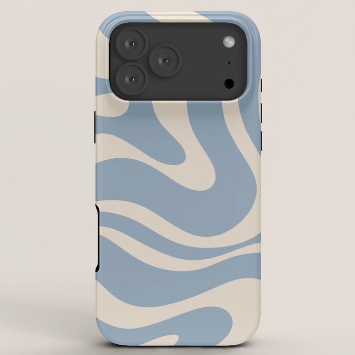 Modern Retro Liquid Swirl Abstract Pattern Square in Muted Light Blue and Cream Beige iPhone Case Gallery Image 8