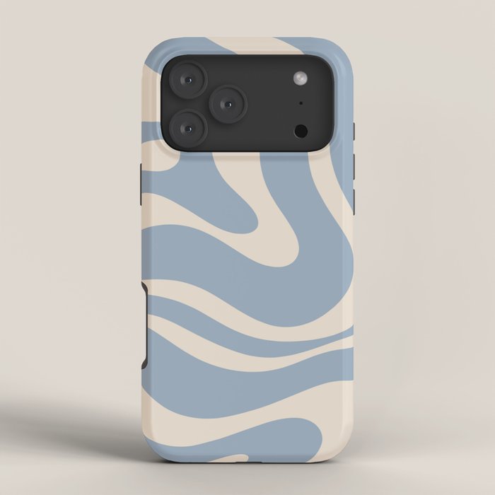 Modern Retro Liquid Swirl Abstract Pattern Square in Muted Light Blue and Cream Beige iPhone Case Gallery Image 4