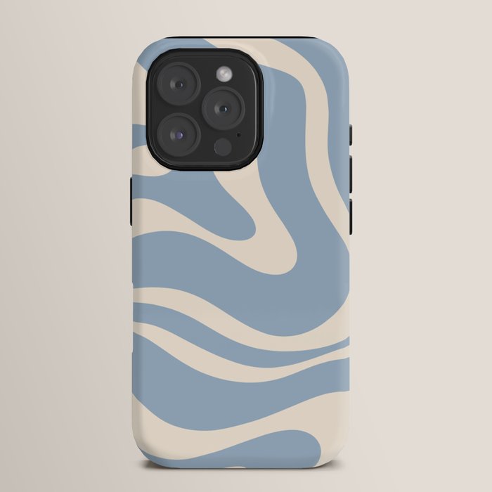 Modern Retro Liquid Swirl Abstract Pattern Square in Muted Light Blue and Cream Beige iPhone Case Gallery Image 15