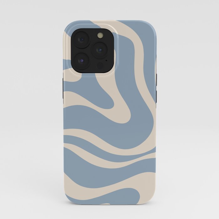 Modern Retro Liquid Swirl Abstract Pattern Square in Muted Light Blue and Cream Beige iPhone Case Gallery Image 39