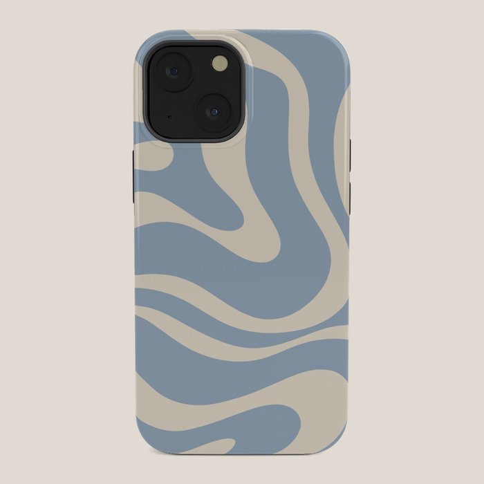 Modern Retro Liquid Swirl Abstract Pattern Square in Muted Light Blue and Cream Beige iPhone Case Gallery Image 34
