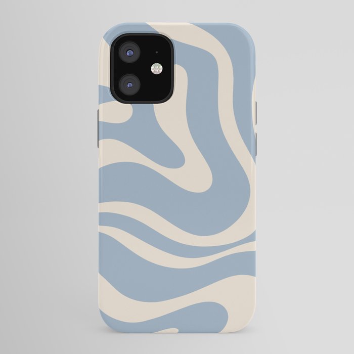 Modern Retro Liquid Swirl Abstract Pattern Square in Muted Light Blue and Cream Beige iPhone Case Gallery Image 41