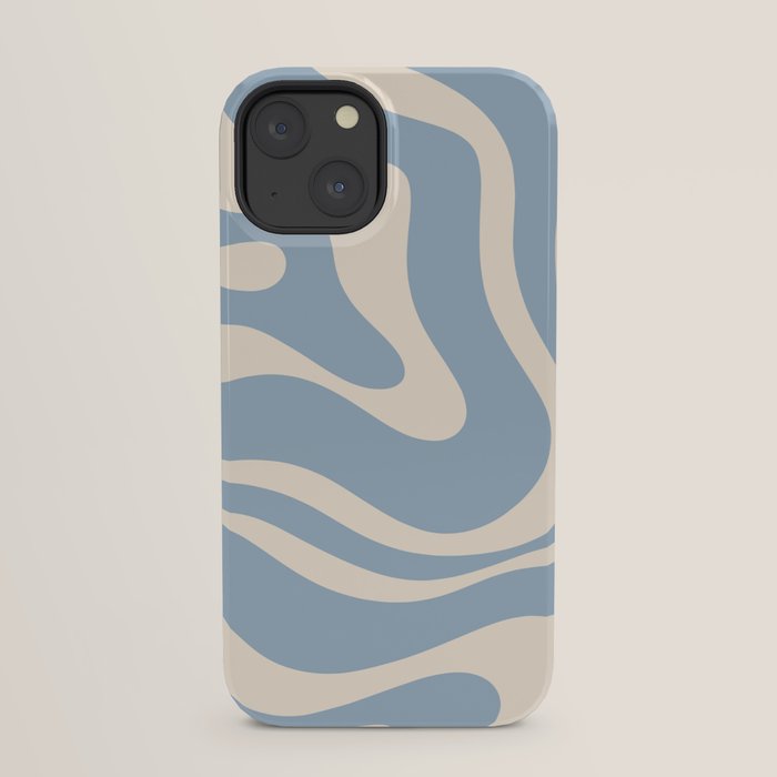 Modern Retro Liquid Swirl Abstract Pattern Square in Muted Light Blue and Cream Beige iPhone Case Gallery Image 29
