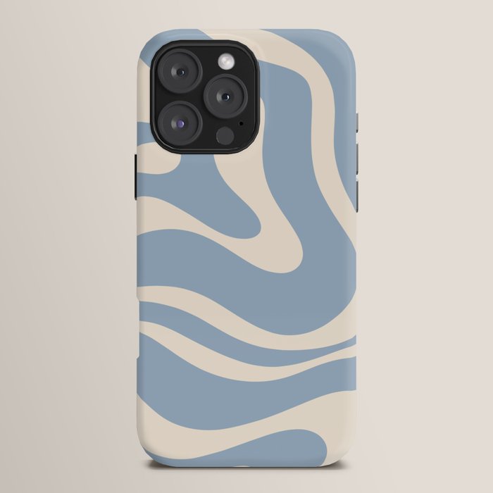 Modern Retro Liquid Swirl Abstract Pattern Square in Muted Light Blue and Cream Beige iPhone Case Gallery Image 16