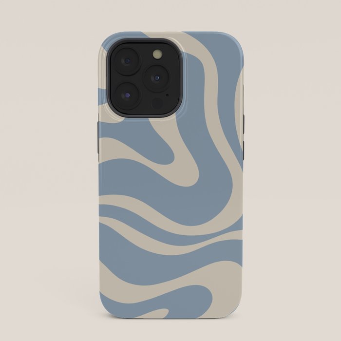 Modern Retro Liquid Swirl Abstract Pattern Square in Muted Light Blue and Cream Beige iPhone Case Gallery Image 35