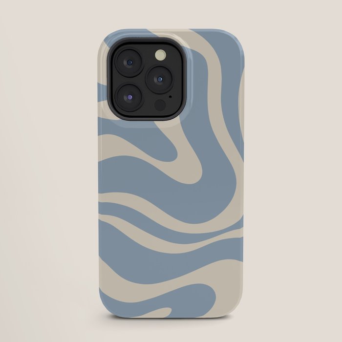 Modern Retro Liquid Swirl Abstract Pattern Square in Muted Light Blue and Cream Beige iPhone Case Gallery Image 27