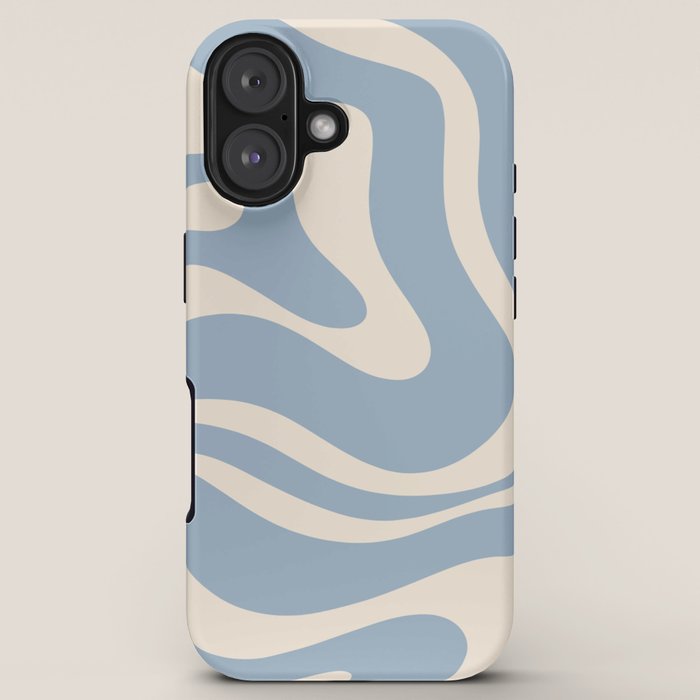 Modern Retro Liquid Swirl Abstract Pattern Square in Muted Light Blue and Cream Beige iPhone Case Gallery Image 5