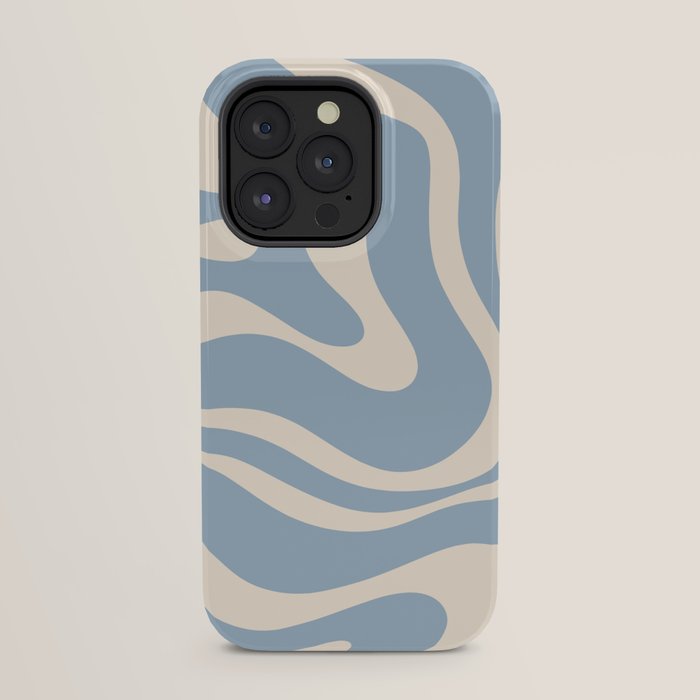 Modern Retro Liquid Swirl Abstract Pattern Square in Muted Light Blue and Cream Beige iPhone Case Gallery Image 23