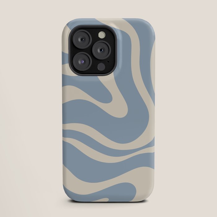 Modern Retro Liquid Swirl Abstract Pattern Square in Muted Light Blue and Cream Beige iPhone Case Gallery Image 19