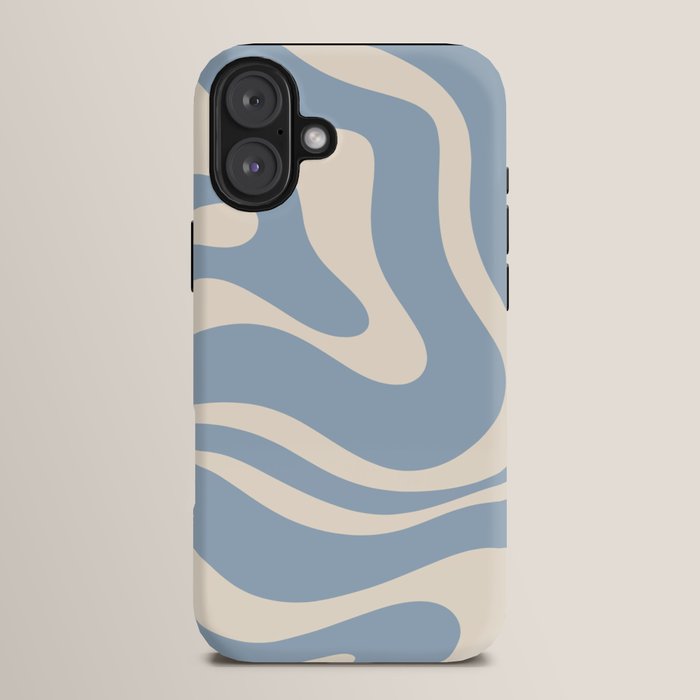 Modern Retro Liquid Swirl Abstract Pattern Square in Muted Light Blue and Cream Beige iPhone Case Gallery Image 14