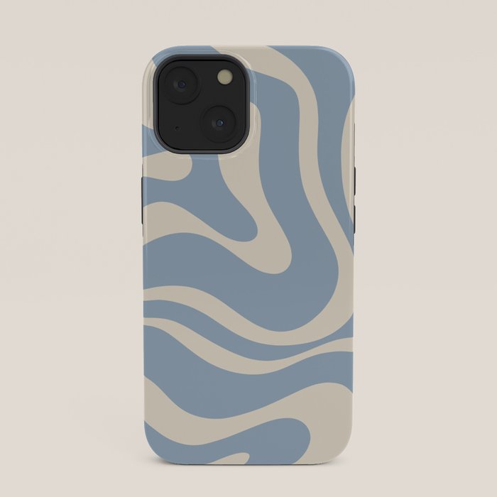 Modern Retro Liquid Swirl Abstract Pattern Square in Muted Light Blue and Cream Beige iPhone Case Gallery Image 33
