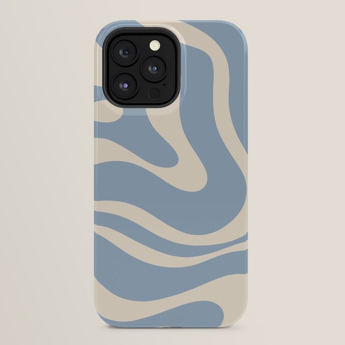 Modern Retro Liquid Swirl Abstract Pattern Square in Muted Light Blue and Cream Beige iPhone Case Gallery Image 32