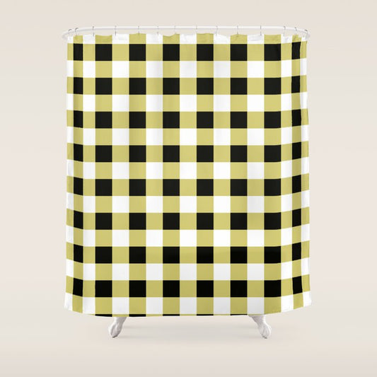 Gingham Large Yellow Black White Shower Curtain Gallery Image 1
